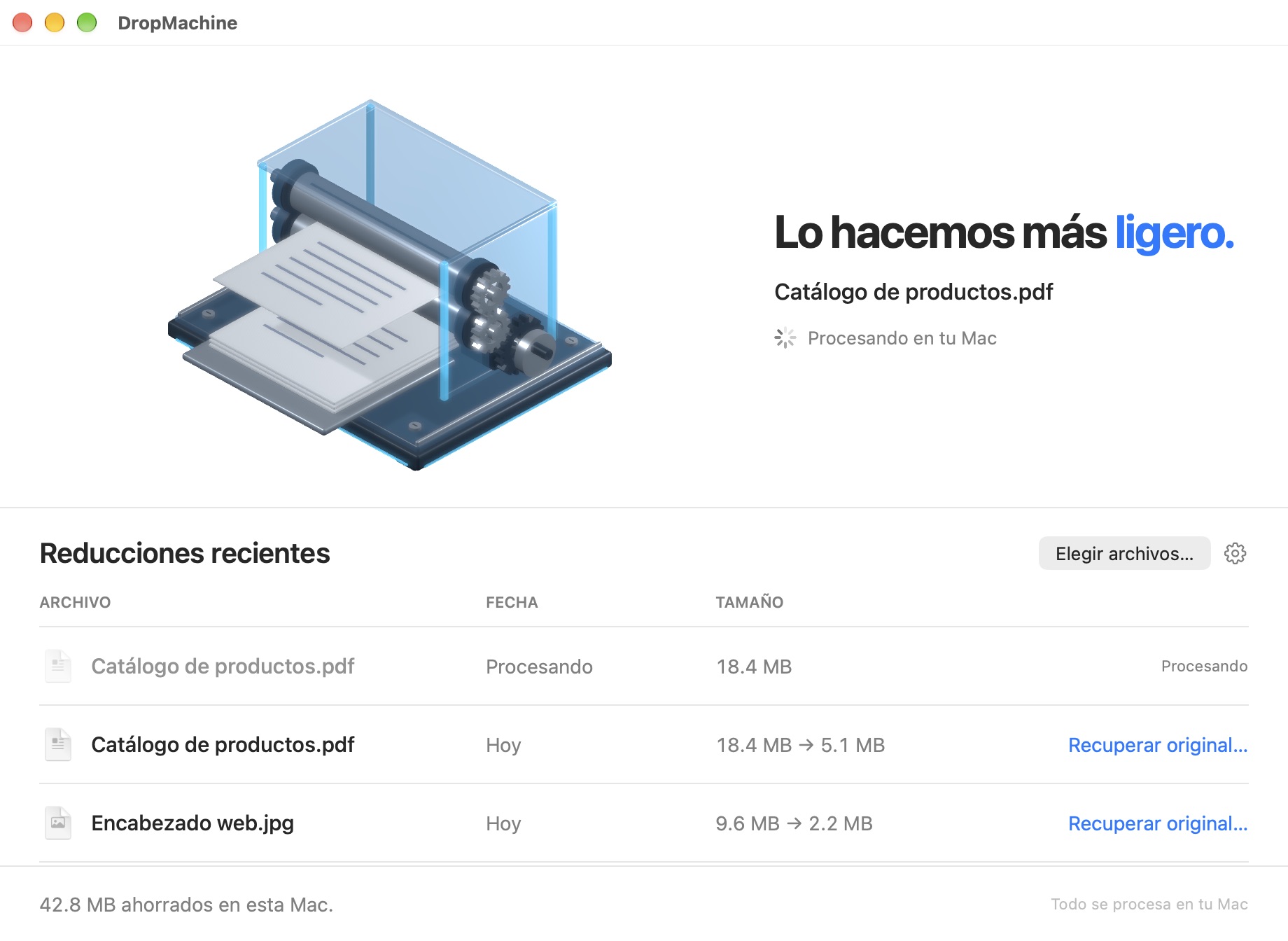 DropMachine procesa un PDF en Mac