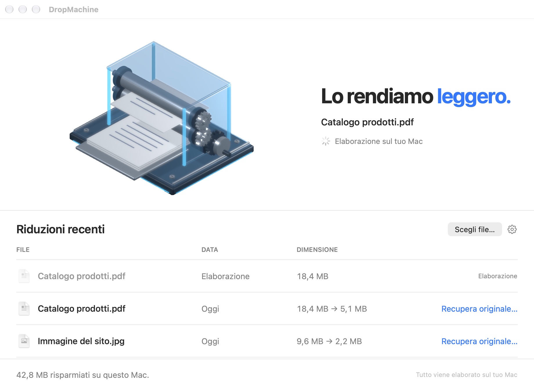 DropMachine elabora un PDF nell’app macOS