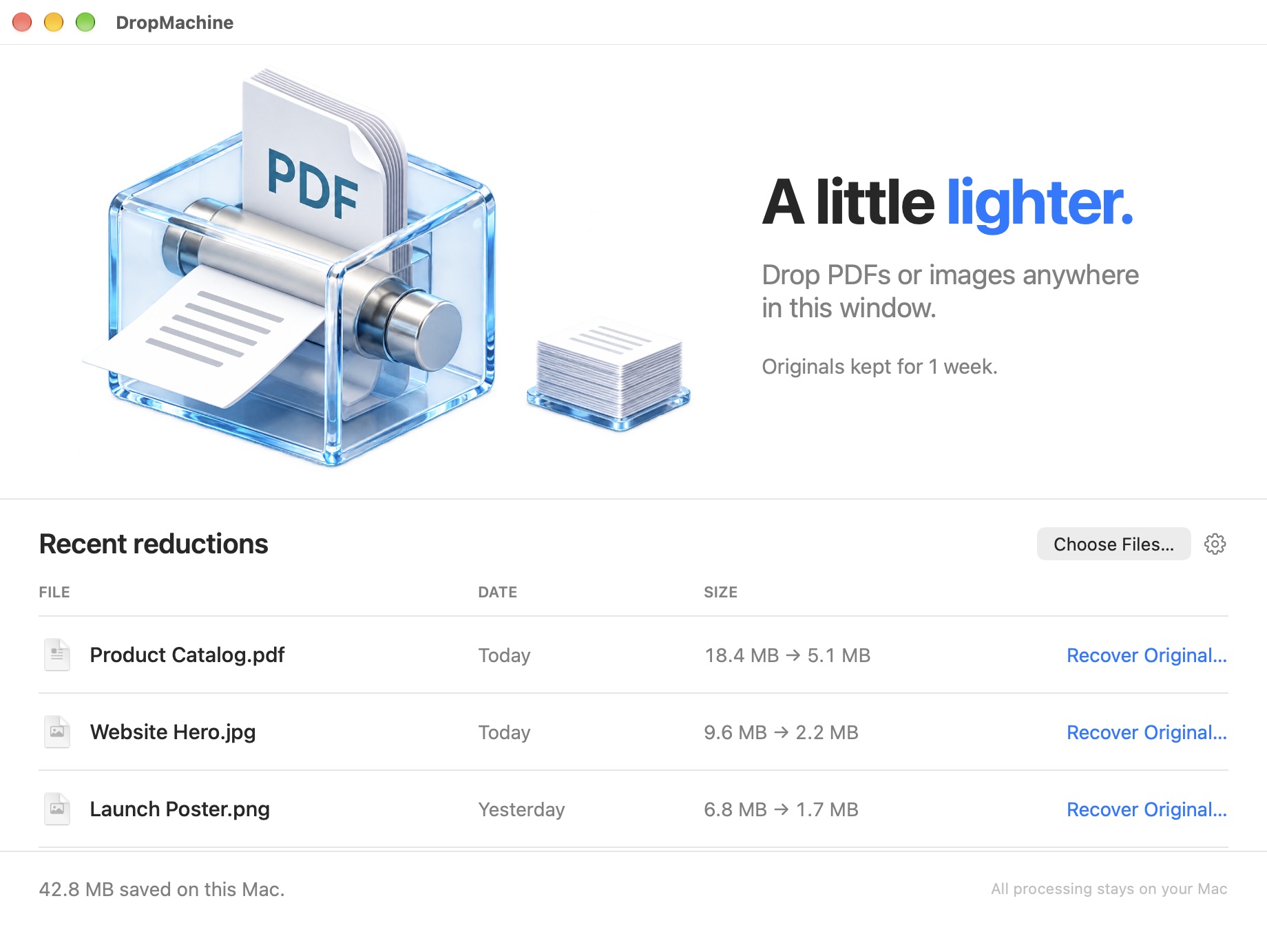 DropMachine main app window