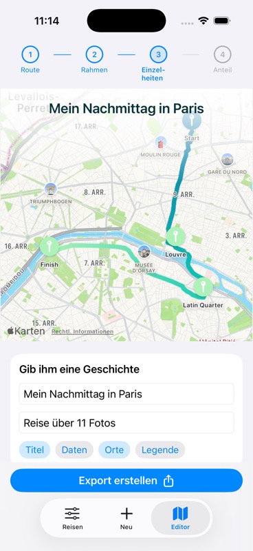Evertrail-Detailansicht für das Reisevideo einer Beispielreise durch Paris