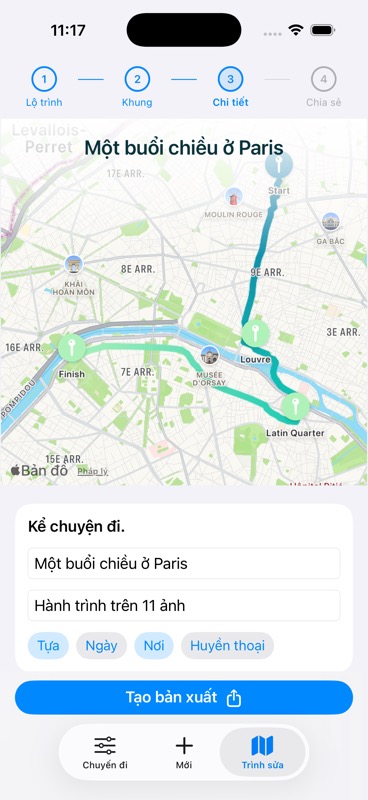 Trình sửa chi tiết video Evertrail cho chuyến đi bộ mẫu ở Paris